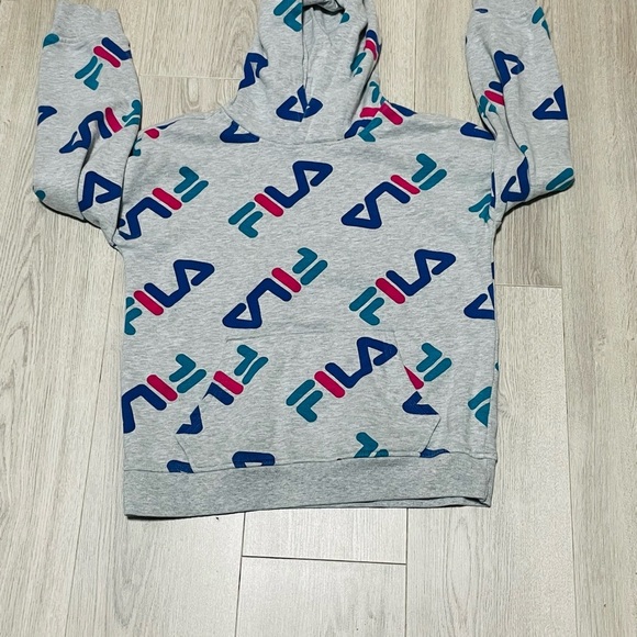 Fila Gray Youth Hoodie with Blue and Pink Accents - Picture 2 of 5